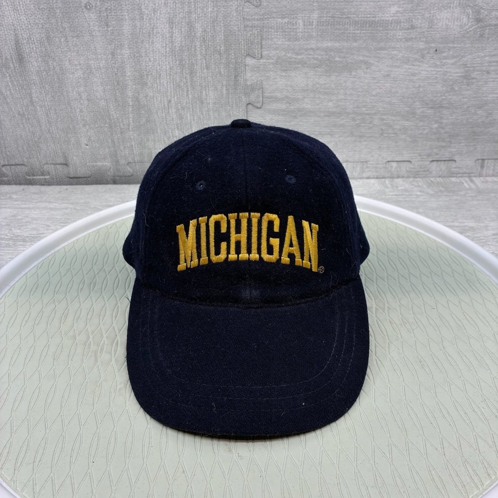 Vintage 80s Champion Michigan Wolverines Hat Cap Strap Back Blue Wool U of M